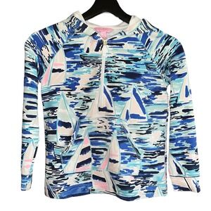 Lilly Pulitzer Skipper Girls Hoodie Pullover Pier Pressure Sailboat Blue‎ Kids L